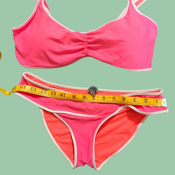 💖 Aerie Hot Pink Ruched Bikini Set with Contrast Trim (Top XL / Bottom M) - Picture 5 of 11